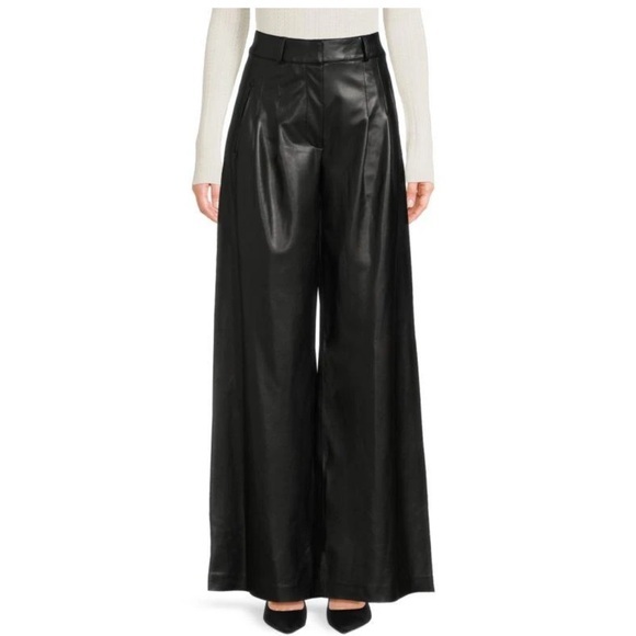 Good American Pants - Good American Faux Leather Pleated Wide Leg Pants